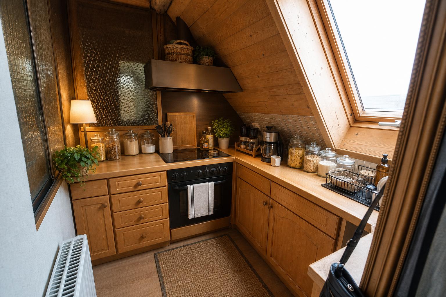 Room Reset concept of the same kitchen with cabinets and appliances preserved, counters organized, and renter-friendly styling.
